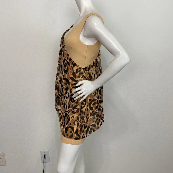Bebe Tan Bohemian Asymmetrical Flutter Sleeve Animal Print Mobwife Mini Dress S - Picture 3 of 8